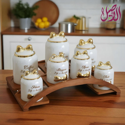 طقم بهارات سيراميك استاند بامبو قوس